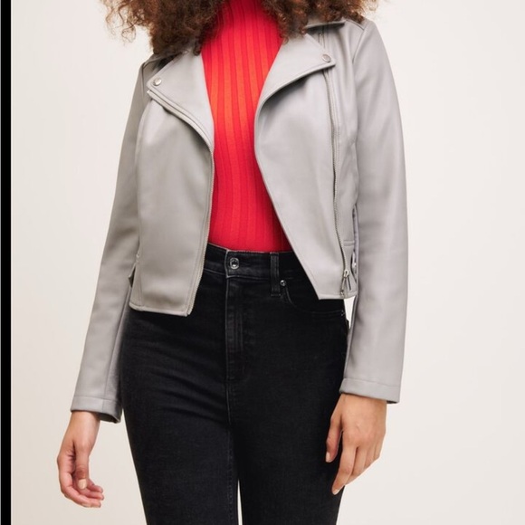 Dynamite Women's Faux Leather Moto Suede Biker Jacket Grey Dove size M - Picture 2 of 8